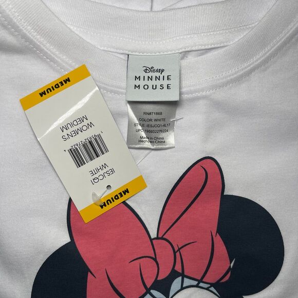 Disney Minnie Mouse Womens White Graphic T Shirt Medium Cute Floral Bow - Picture 3 of 6
